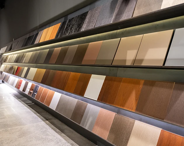 Materials and door displays inside Oikos Atelier Dubai.