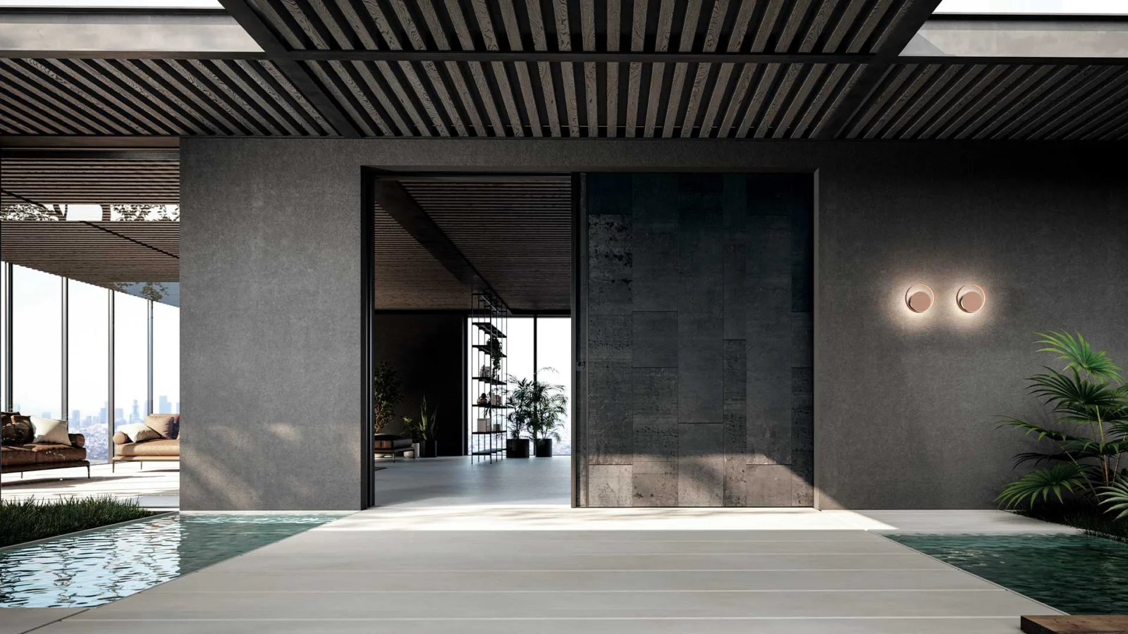 Oikos Vela sliding entrance shown in official Oikos photography.